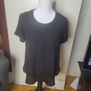 Nordstrom Lush Black Chiffon Short Sleeve Work Shirt Small